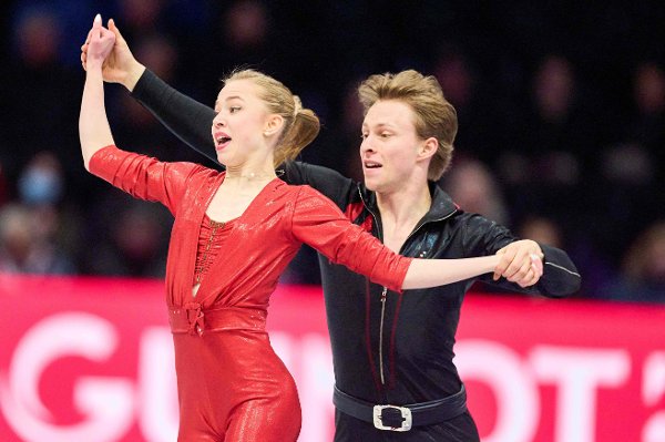 Milla Ruud Reitan and Nikolaj Majorov of Sweden perform their Ice Dance Rhythm Dance at the ISU World Figure Skating Championships at TD Garden in Boston, Massachusetts, on March 28, 2025. (Photo by Geoff Robins / AFP)