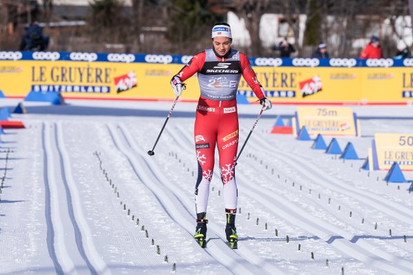 Toblach, Italia 20260101.
Kristine Stavås Skistad i mål etter 20 km jaktstart klassisk for kvinner i Tour de ski.
Foto: Terje Pedersen / NTB
