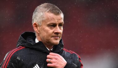 Manchester United's Norwegian manager Ole Gunnar Solskjaer reacts at the final whistle during the...