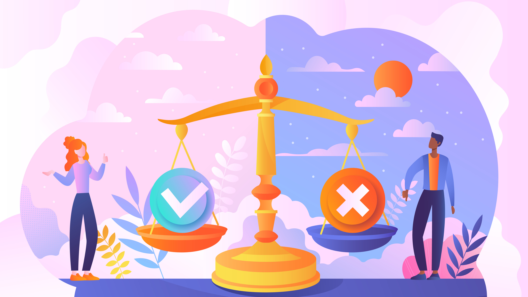 En illustrasjon av vekt som representerer fordeler og ulemper.