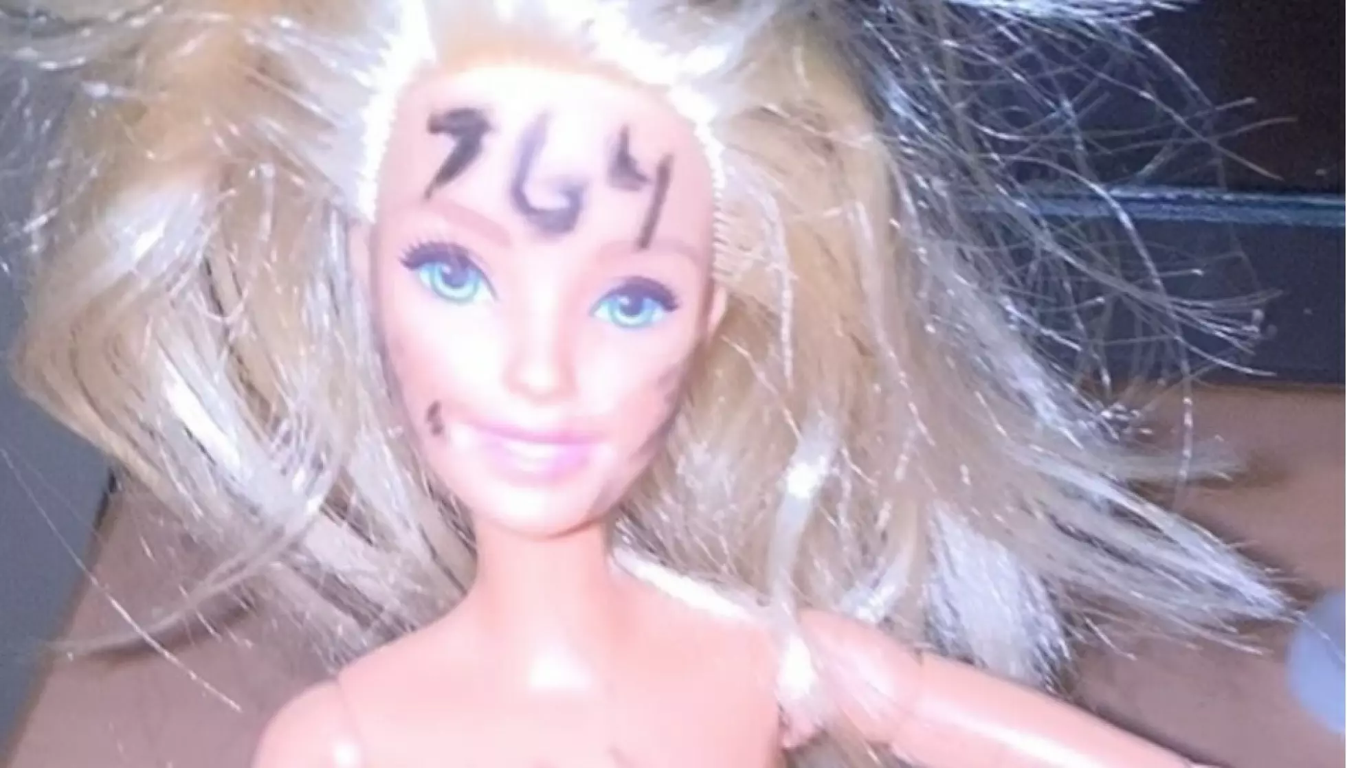 ETTERFORSKES: En naken Barbie-dukke med «764» skrevet på pannen, er blant bildene amerikansk politi fikk tak i etter å ha etterforsket en sak i komplekset. Foto: Vernon Police Department