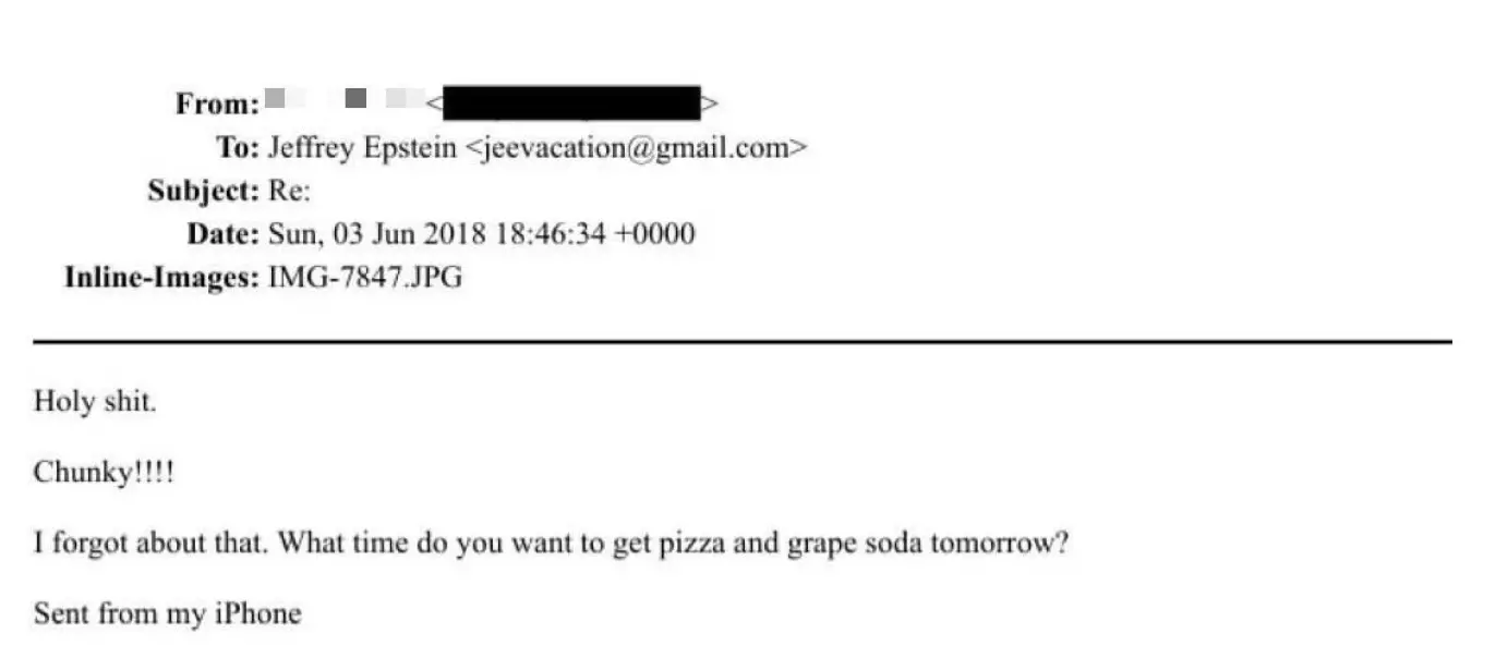 E-post til Jeffrey Epstein nevner pizza og druesaft.
