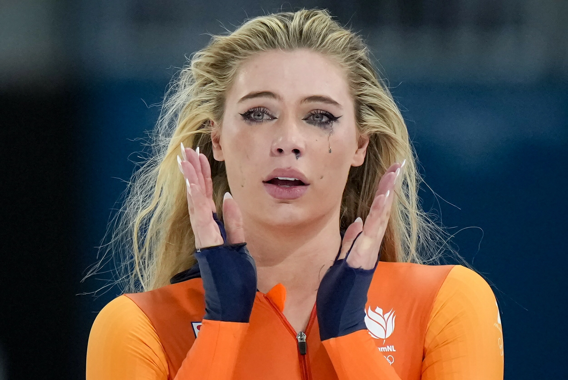 TÅREVÅTT: Jutta Leerdam tok sitt første OL-gull denne uken. Foto: NTB.