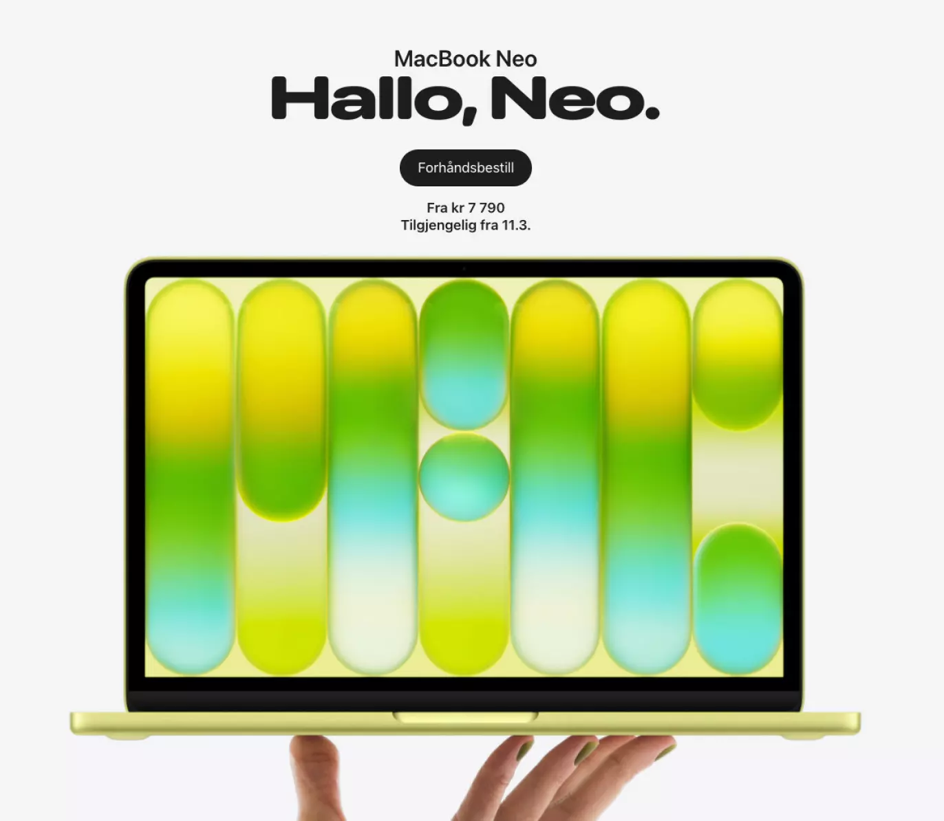MATRIX‑VINK: «Hallo, Neo.» Apple låner replikken fra The Matrix, men her er virkeligheten en 7790‑kroners bærbar, ikke en simulert verden. Skjermbilde: Apple.no