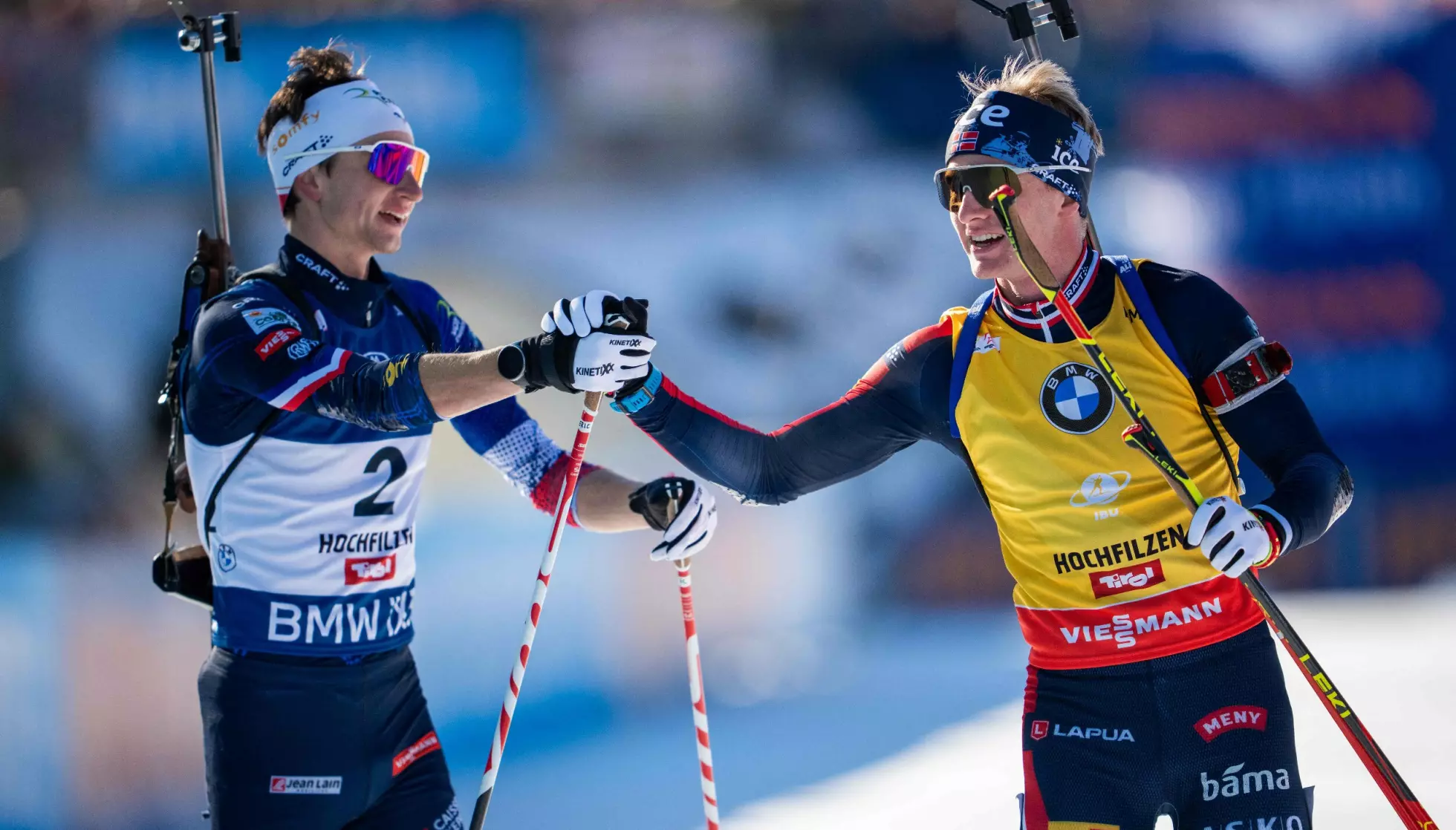 DUELL: Eric Perrot og Johan Olav Botn var favoritter før dagens renn. Foto: Georg Hochmuth / APA / AFP / NTB