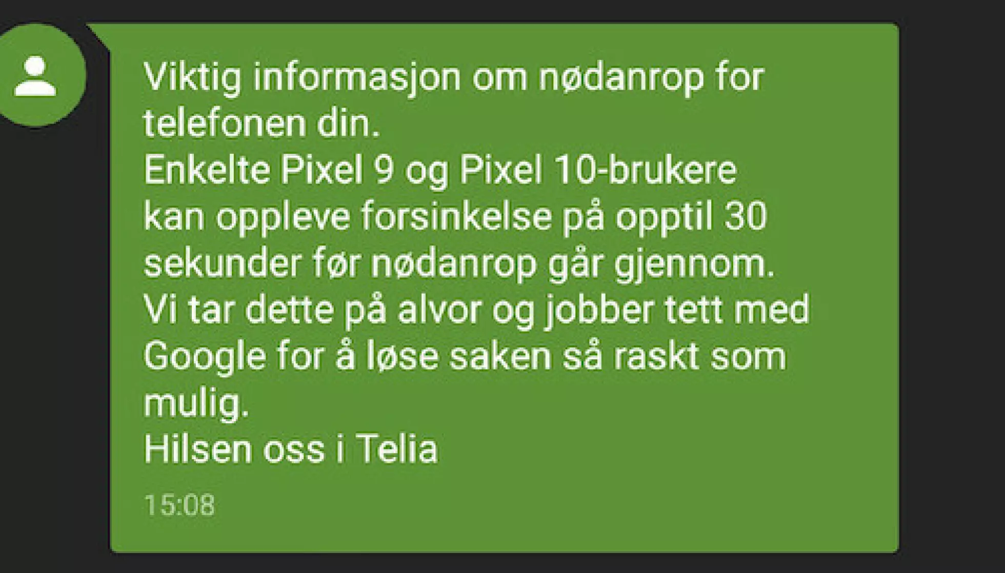 TELIA-MELDING: Dagblad-tipseren fikk denne tekstmeldingen fra Telia tirsdag. Foto: 2400-tipser.