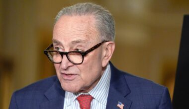 Senate Minority Leader Chuck Schumer, D-N.Y., speaks during a news conference after a policy luncheon on Capitol Hill,Tuesday, April 14, 2026, in Washington. (AP Photo/Mariam Zuhaib)