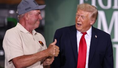 President Trump stood with Ken Custer, owner of Custer Farms, in Chippewa Falls, Wisconsin, on Friday, June 5.