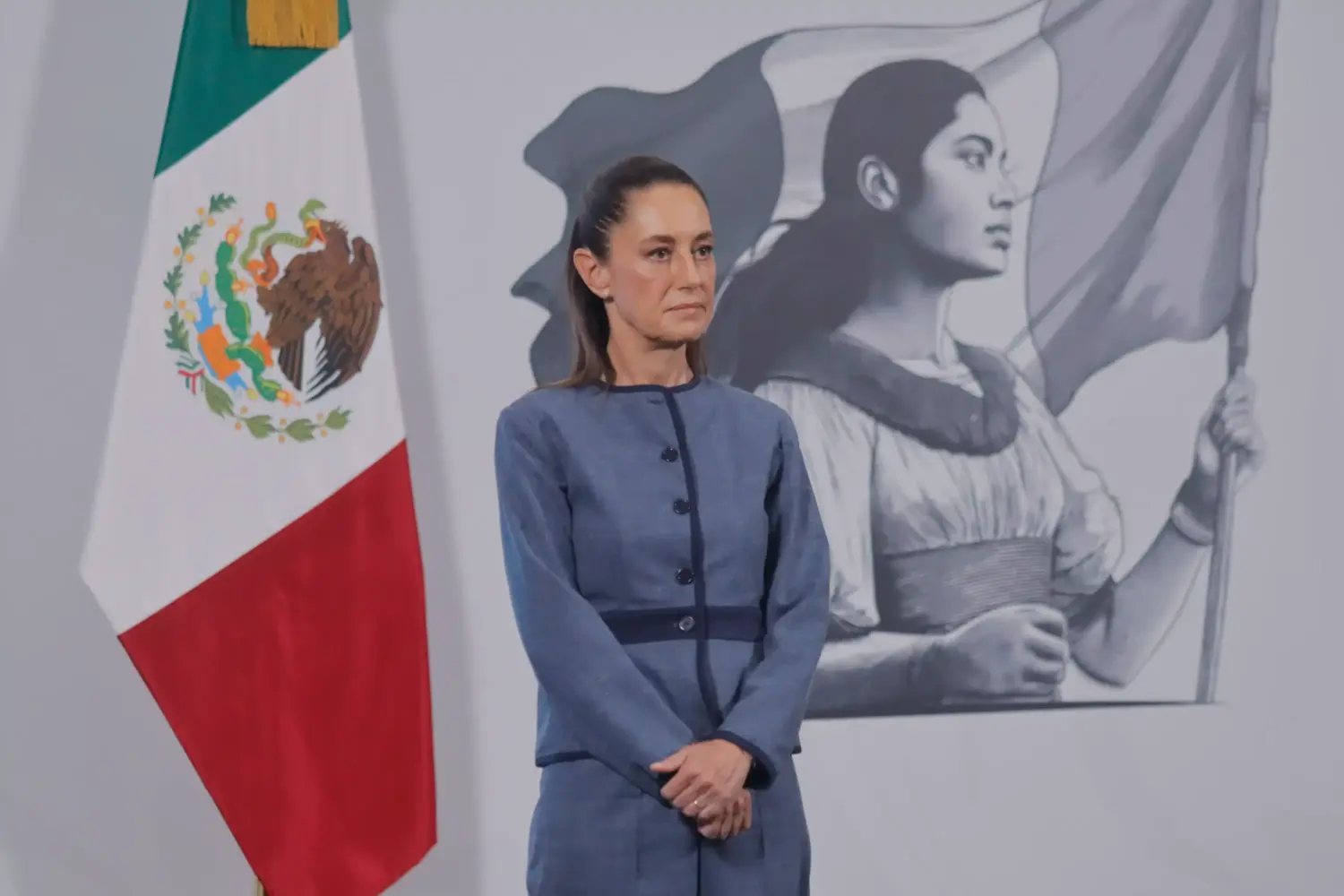 Mexico's President Claudia Sheinbaum during a briefing speaking about the raids this weekend by Immigration and Customs Enforcement (ICE) against immigrants at National Palace. on June 9, 2025 in Mexico City, Mexico.