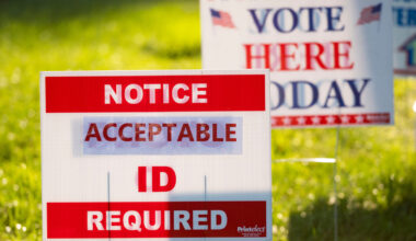 While many states already have their own voter ID policies, some Republicans want Congress to pass a more sweeping law with stricter requirements. Above, signs greet voters in Ruckersville, Va., on Election Day in 2020.