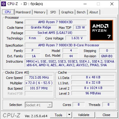 HiCookie podkręcił na płycie Gigabyte X870 Aorus Tachyon Ice procesor AMD Ryzen 7 9800X3D do niesamowitych 7313 MHz [3]