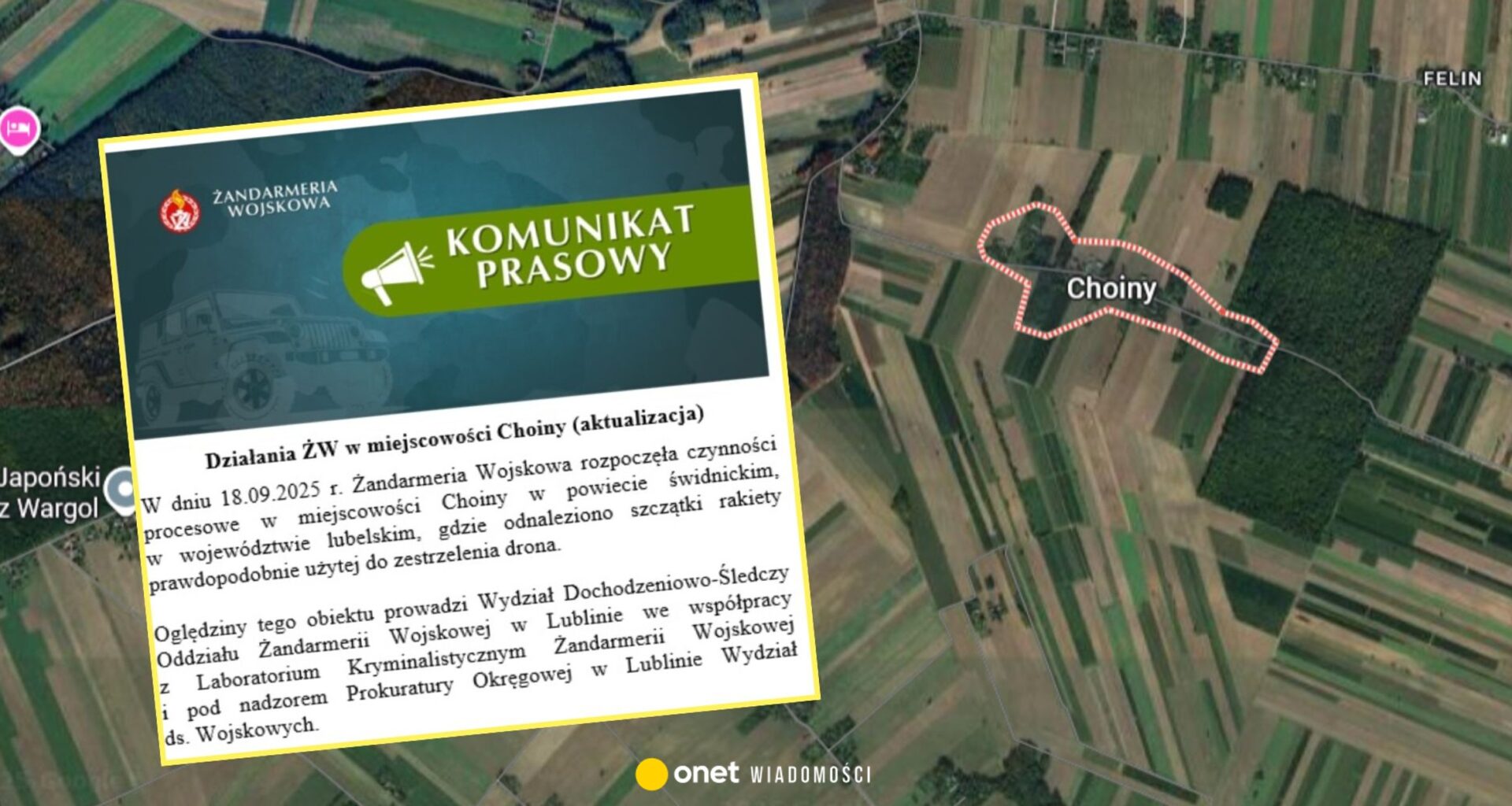 Szczątki rakiety znalezione na Lubelszczyźnie. Trwa akcja służb