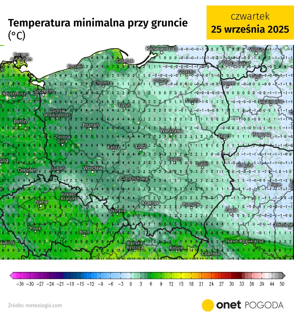 W czwartek lekki mróz tuż nad ziemią może pojawić się głównie na wschodzie i północnym wschodzie