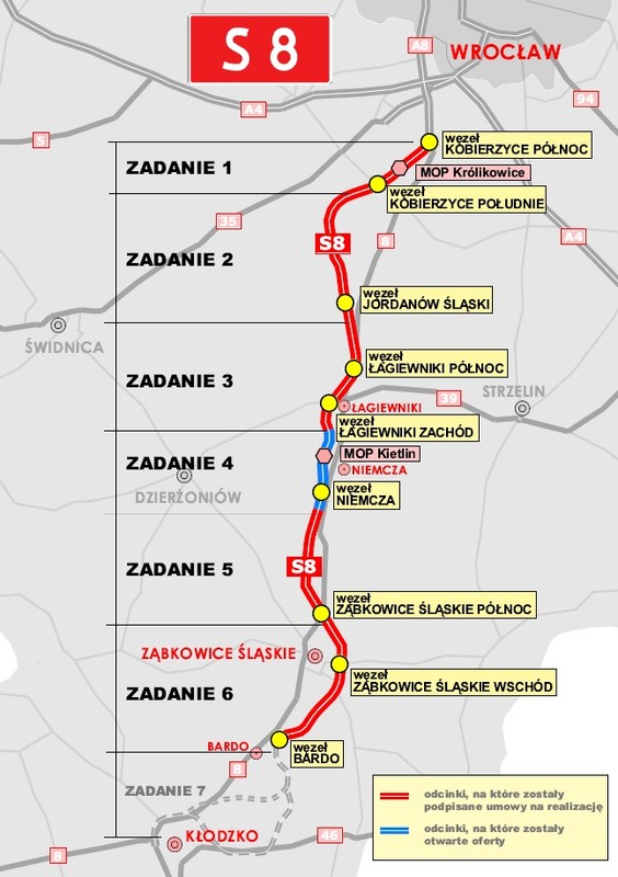 Droga S8 z Wrocławia do Czech, mapa