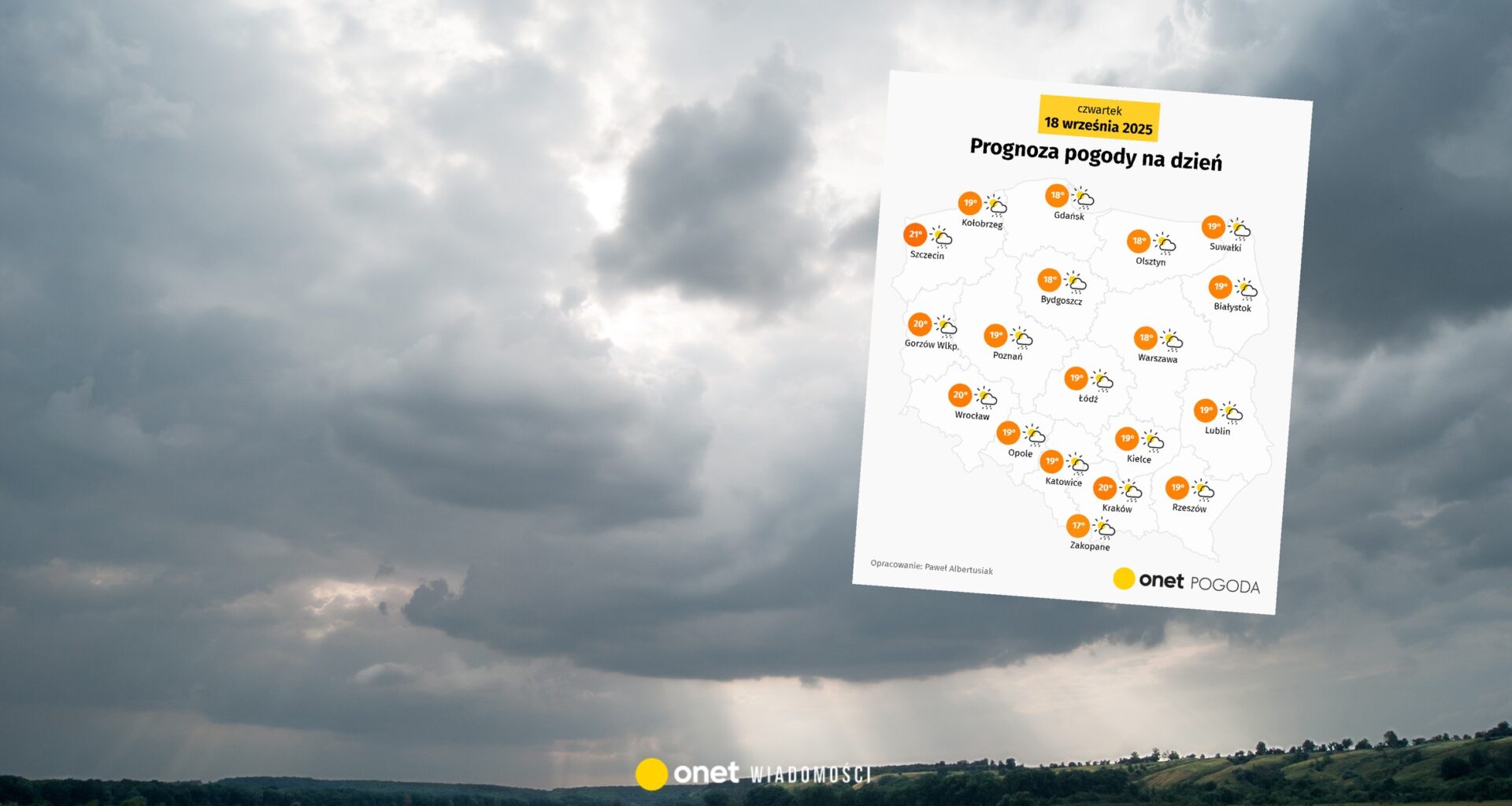 W czwartek na pogodę wpłynie ciepły front. To nie wróży dużej ilości słońca