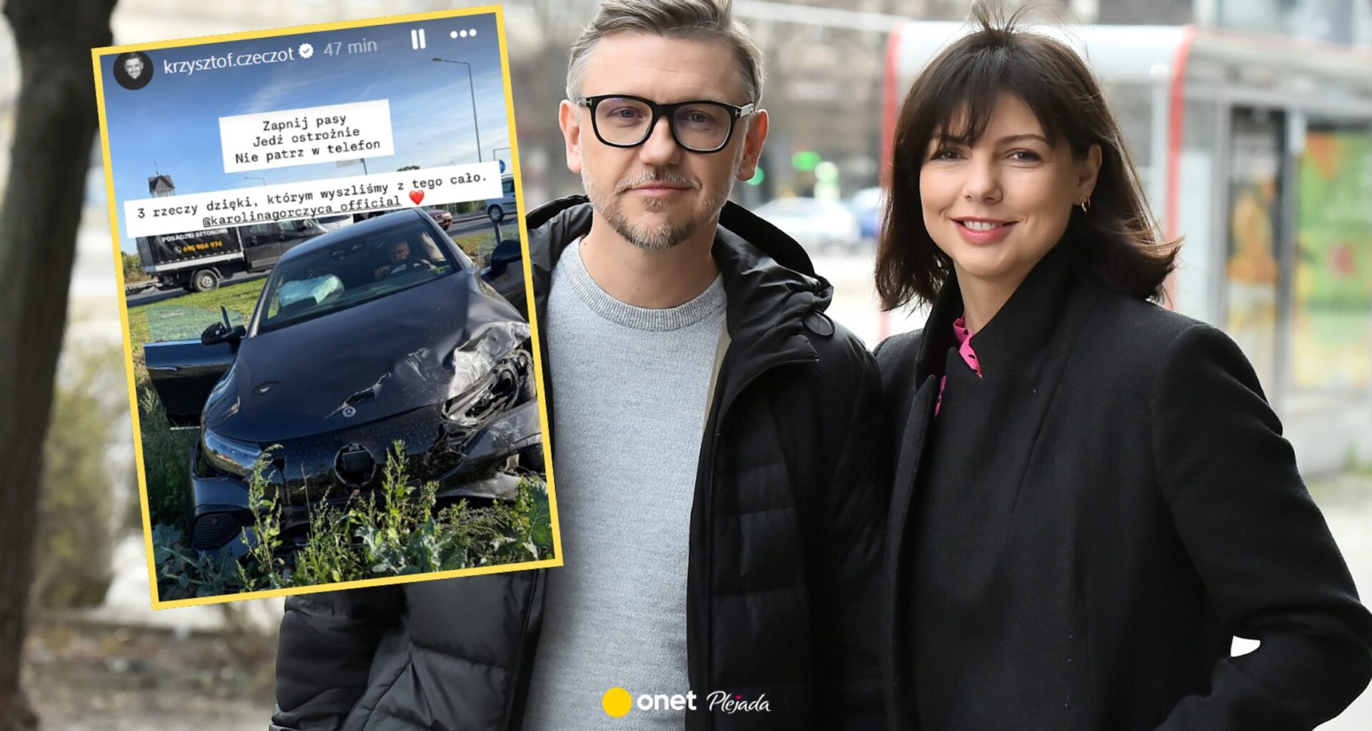 Wymowne słowa Krzysztofa Czeczota po wypadku. Zamieścił zdjęcie: dzięki temu wyszliśmy z tego cało