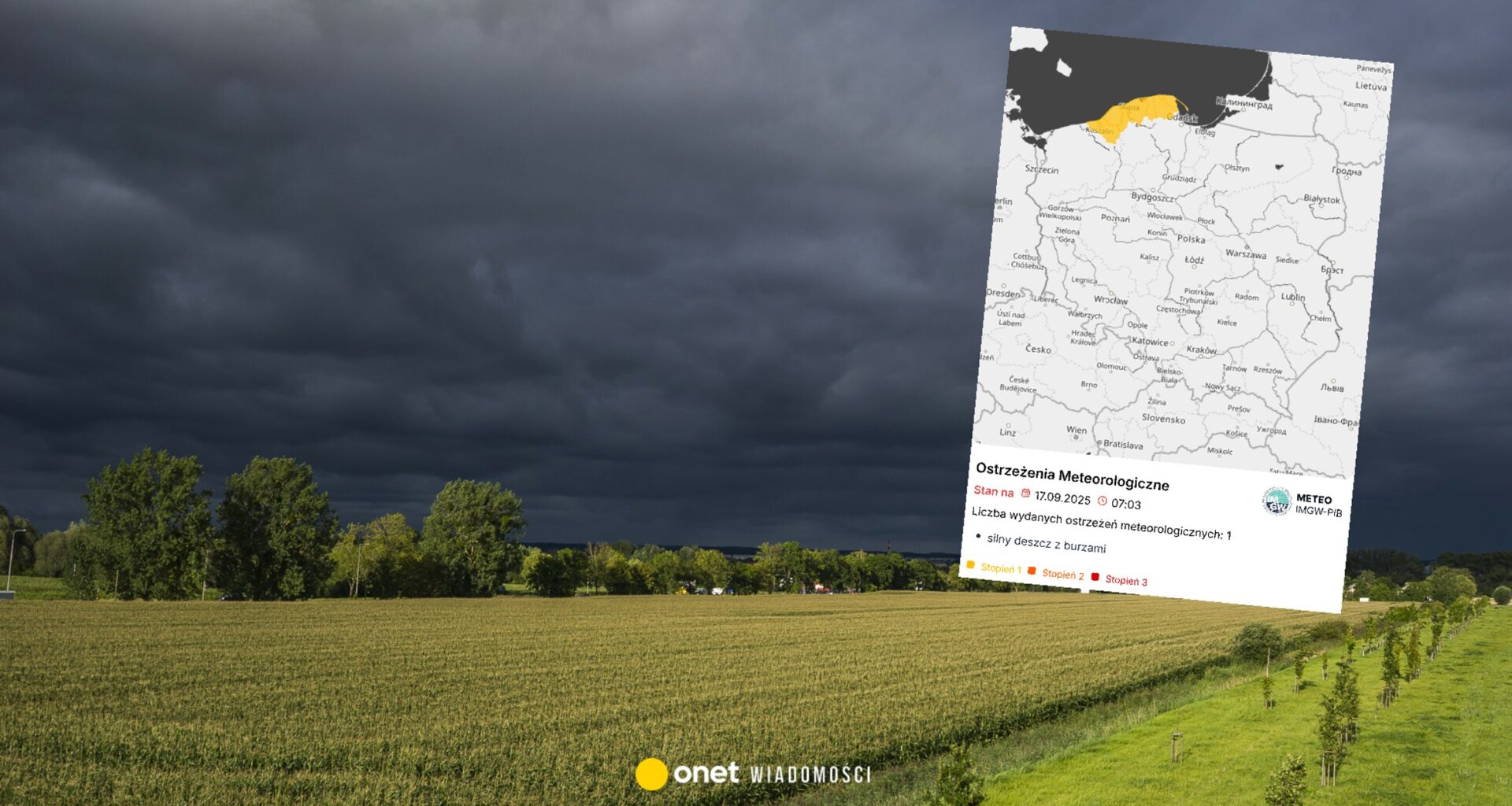 IMGW wydał ostrzeżenia pierwszego stopnia. Burze i ulewy w dwóch regionach