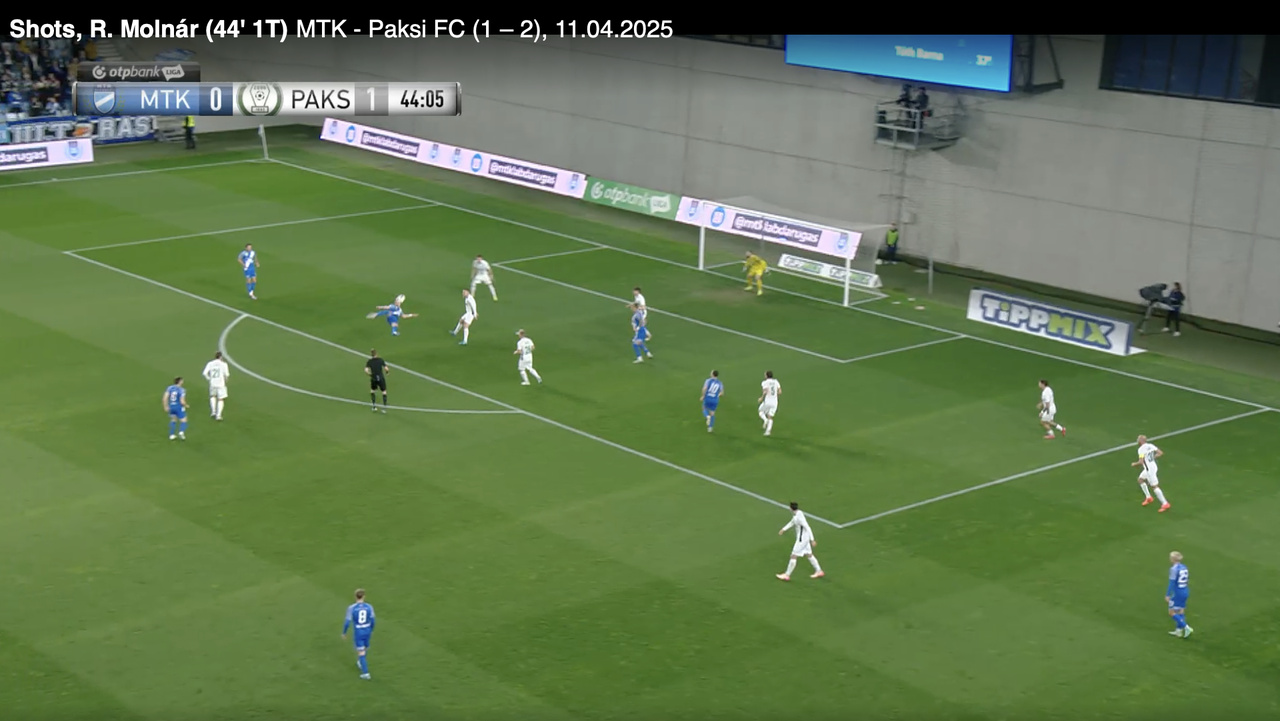 Strzał przewrotką Rajmunda Molnara w meczu MTK Budapeszt z Paksi FC