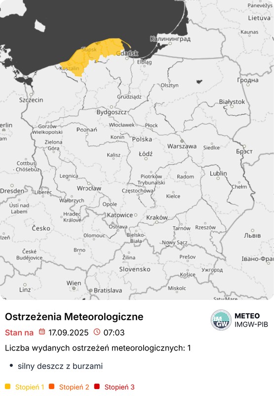 IMGW ostrzega przed burzami część Pomorza