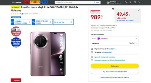 Honor Magic7 Lite 5G w promocji sklepu RTV EURO AGD