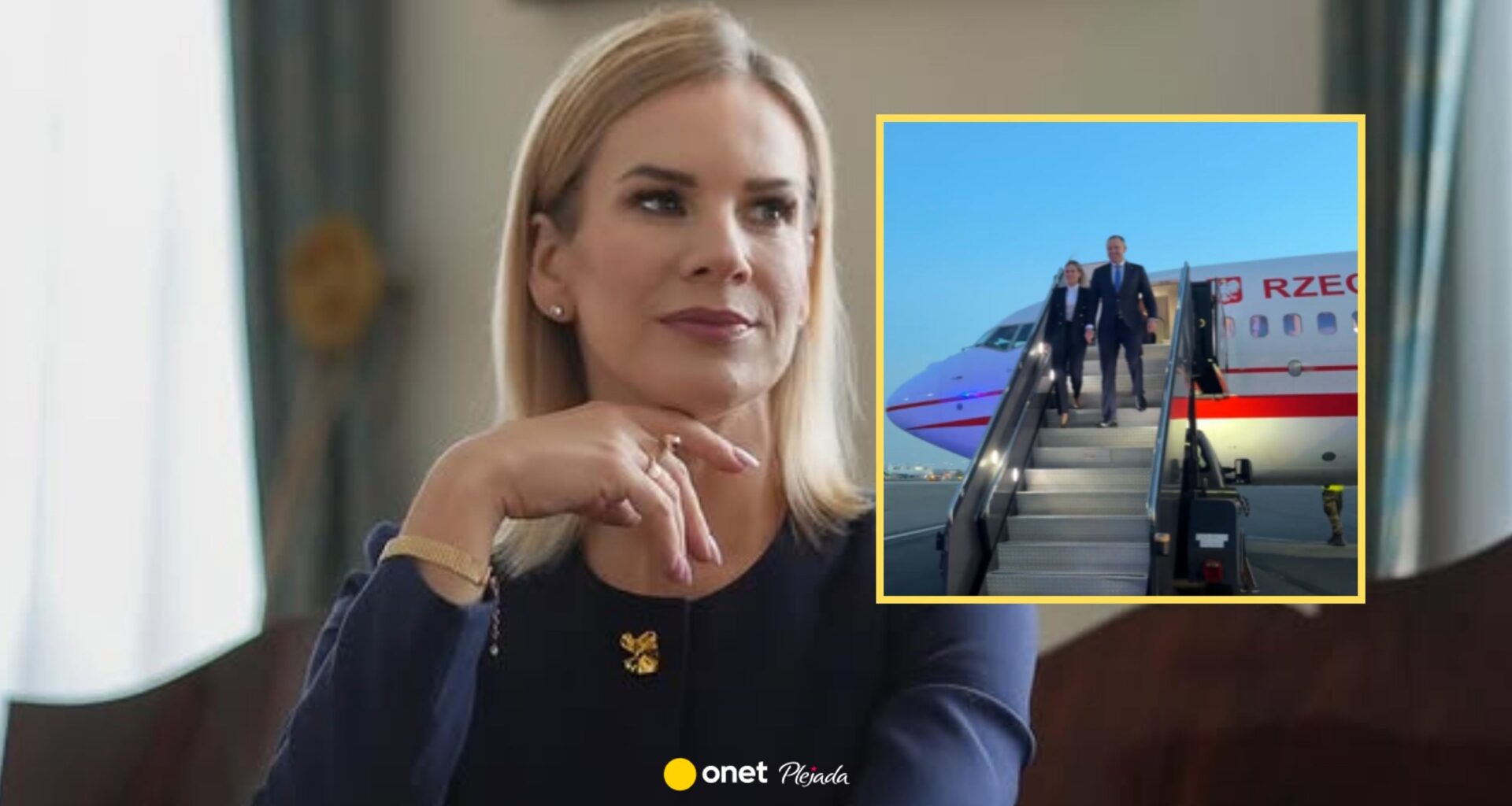 Marta Nawrocka zadała szyku, wychodząc z samolotu. Postawiła na klasykę