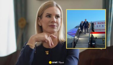 Marta Nawrocka zadała szyku, wychodząc z samolotu. Postawiła na klasykę