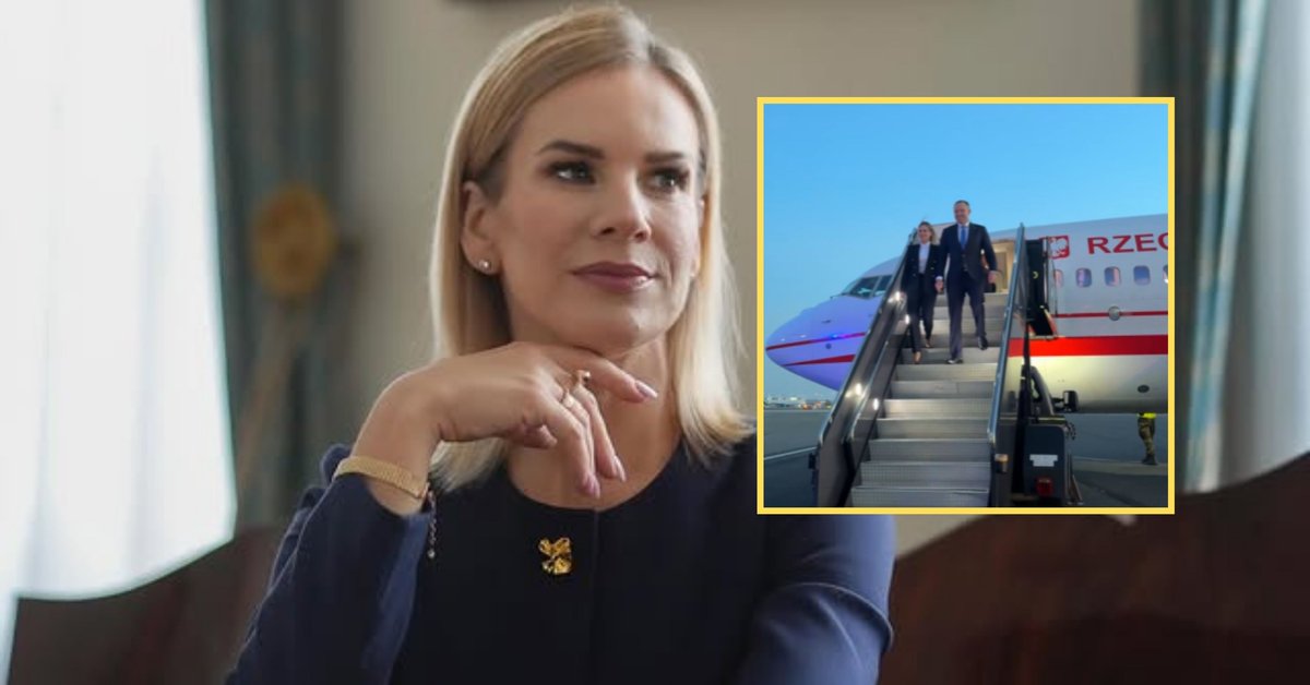 Marta Nawrocka postawiła na klasykę. Tak wyszła z samolotu