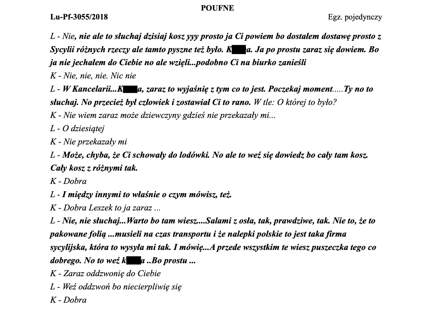 Materiały operacyjne CBA - rozmowa Lechosława Kochańskiego z Krzysztofem G