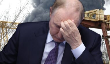 Władimir Putin, w tle płonąca rafineria w Biełgorodzie