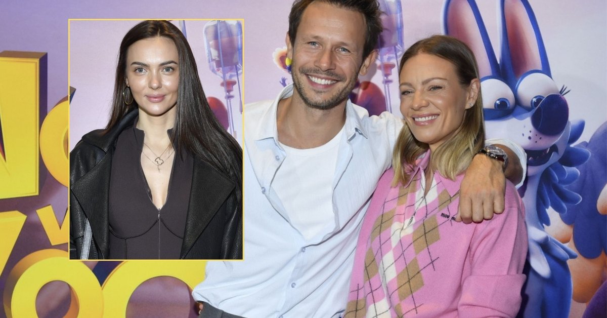 Marcela Leszczak jak kobieta-kot, obok wtuleni Magdalena Boczarska i Mateusz Banasiuk - Onet
