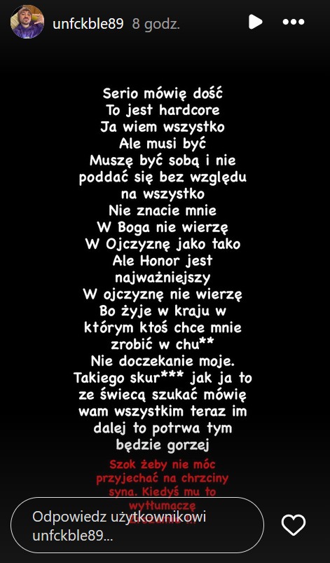 Daniel Martyniuk mówi, że nie będzie na chrzcie syna