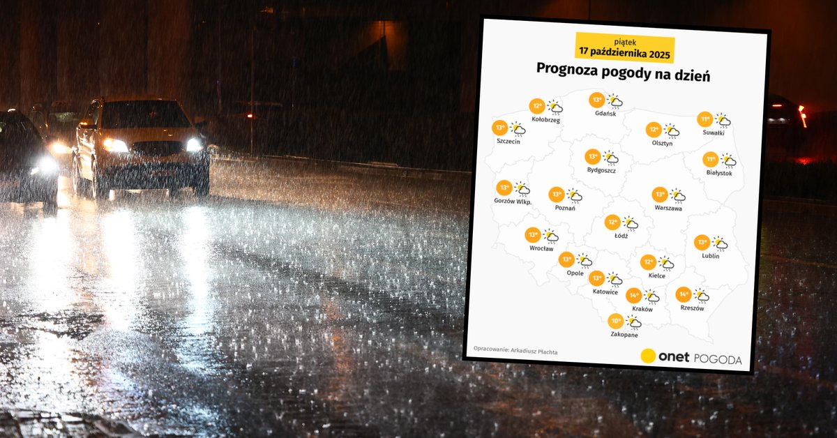 W nocy opady nie ustąpią, a na północy punktowo niewykluczone są nawet pojedyncze burze