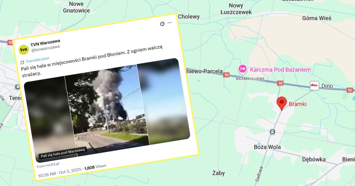 Pożar hali pod Warszawą. Strażacy walczą z ogniem - Onet