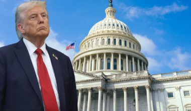 Donald Trump, prezydent USA, na tle Kapitolu, miejsca obrad amerykańskiego Kongresu