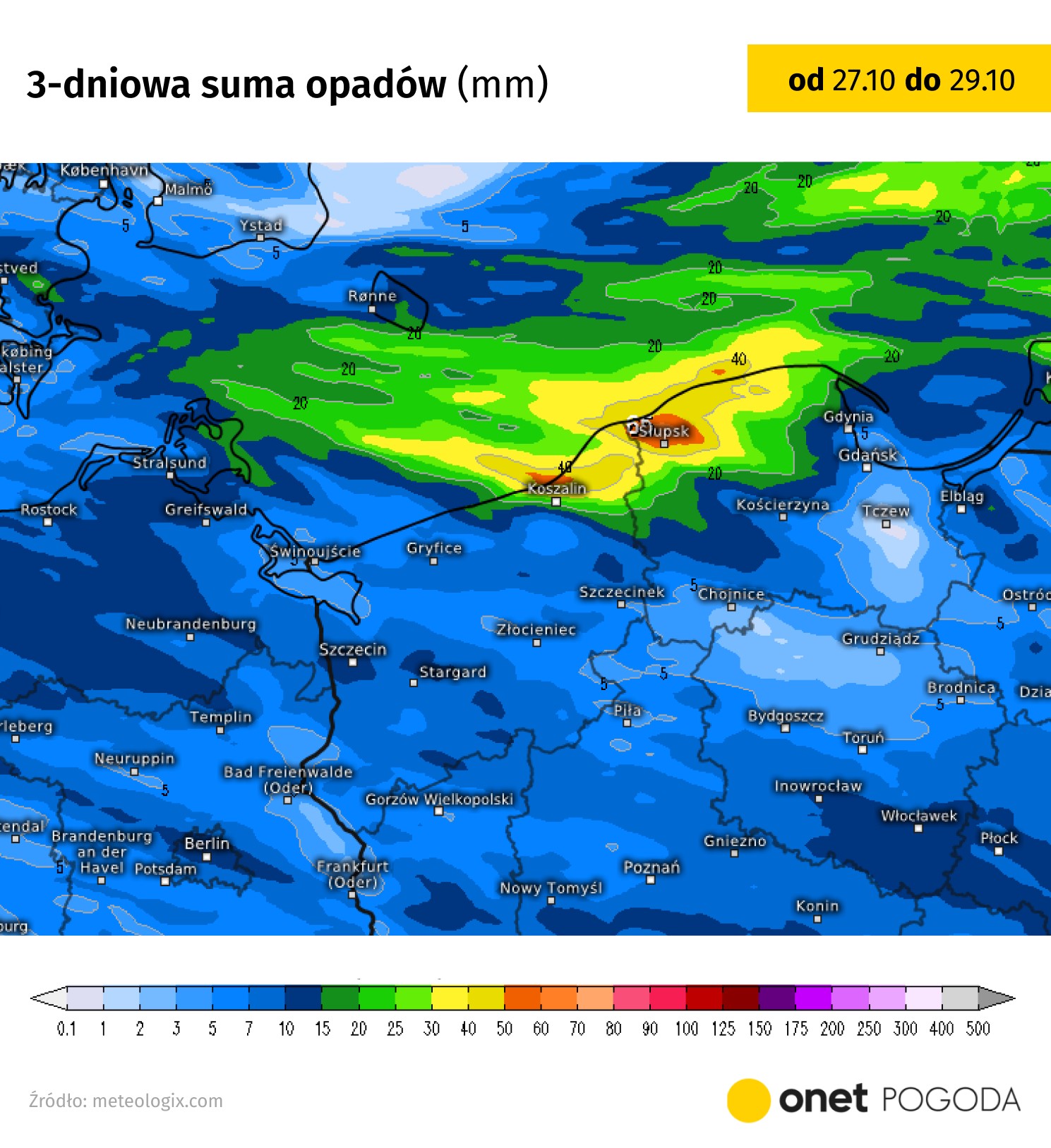 W wielu miejscach Wybrzeża kolejne trzy dni przyniosą nawet 30-50 mm deszczu