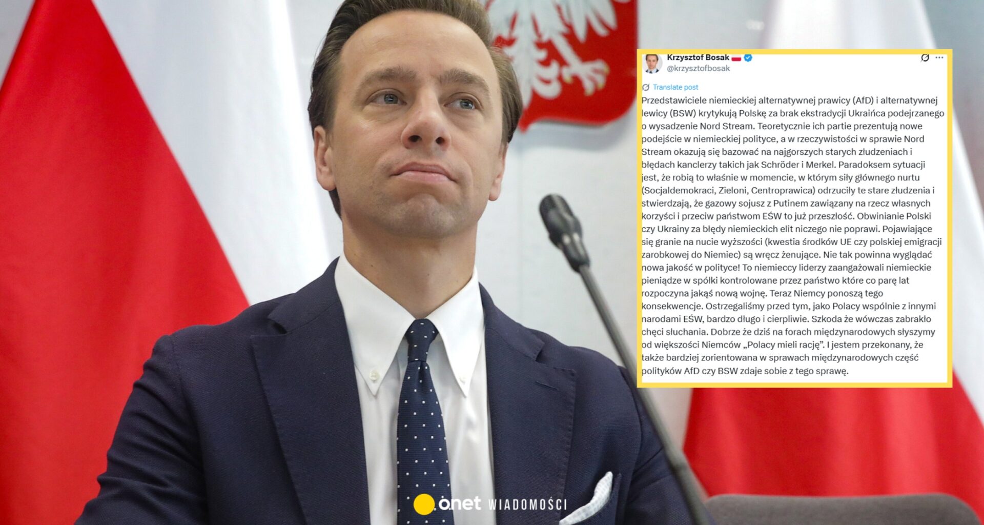 Stanowcze słowa Krzysztofa Bosaka w kierunku Niemców. "Wręcz żenujące"