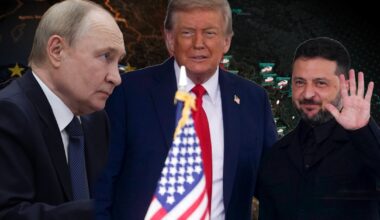 Na zdjęciu od lewej Władimir Putin, Donald Trump i Wołodymyr Zełenski
