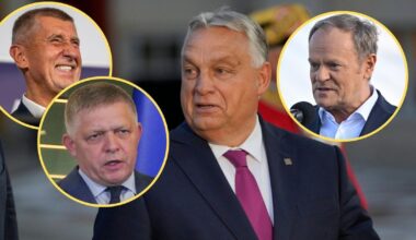 Na głównym zdjęciu premier Węgier Viktor Orban. Po lewej (na górze) Andrej Babisz i premier Słowacji Robert Fico. Z prawej premier Donald Tusk