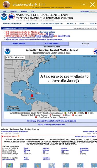 Żebrowska pokazała informacje o huraganie zbliżającym się do Jamajki