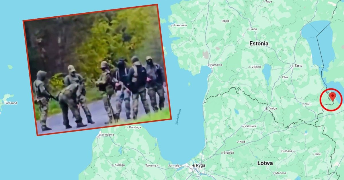 Na mapie zaznaczone okolice miejsca, w którym doszło do incydentu z udziałem rosyjskiej jednostki wojskowej. Na mniejszym zdjęciu zrzut ekranu z kamery, która zarejestrowała "zielone ludziki"