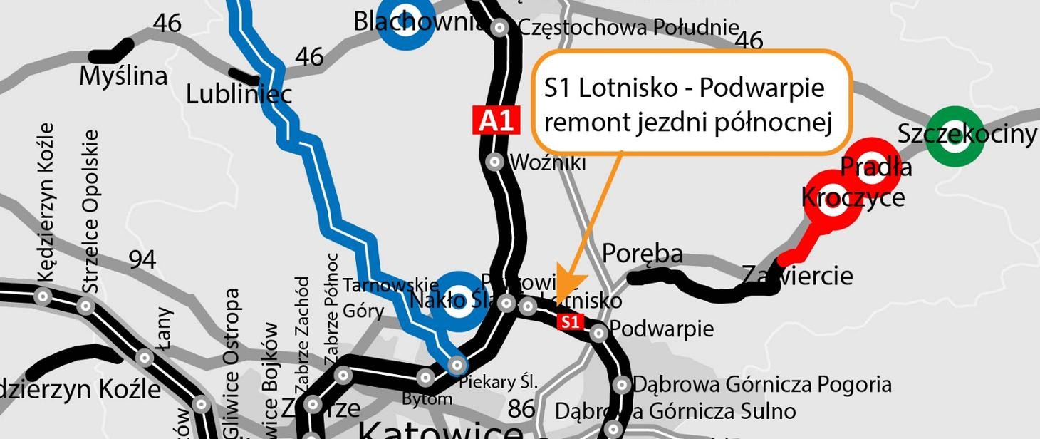 Remont nawierzchni na S1 Lotnisko - Podwarpie, mapa