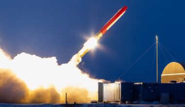 Zdjęcie z testu pocisku 9M730 Buriewiestnik przeprowadzonego w 1 marca 2018 r.