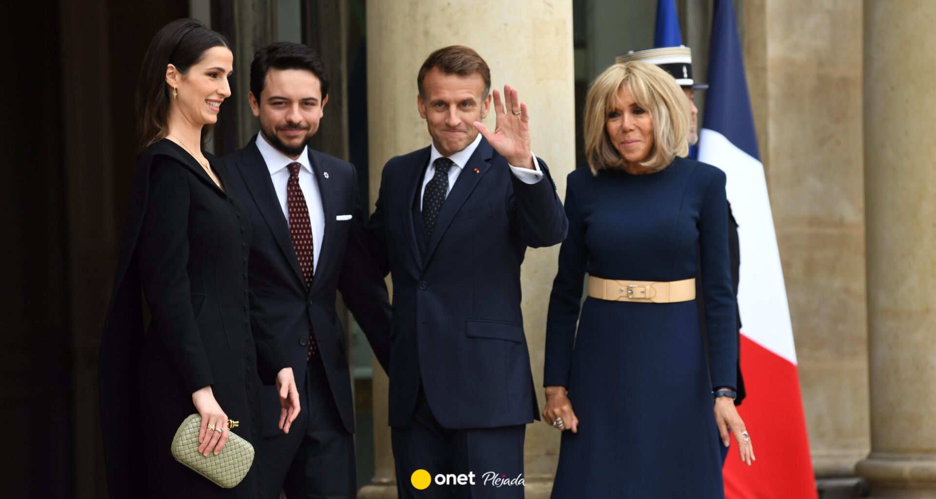 Następcy tronu Jordanii spotkali się z Macronami. Brigitte zachwyciła w granacie