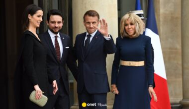 Następcy tronu Jordanii spotkali się z Macronami. Brigitte zachwyciła w granacie