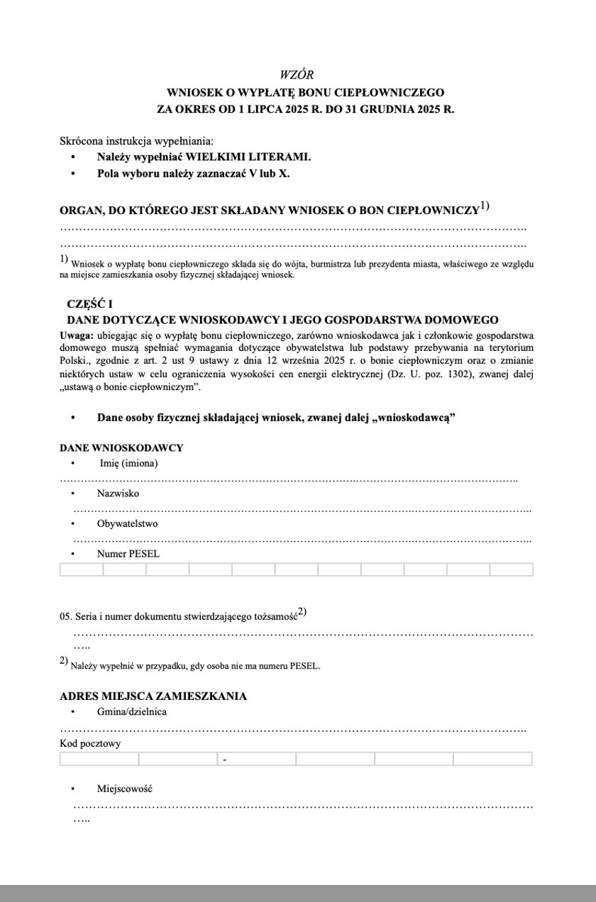 Wniosek o bon ciepłowniczy cz. I