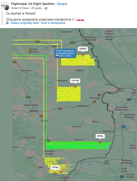 Trasy samolotów nad woj. lubelskim