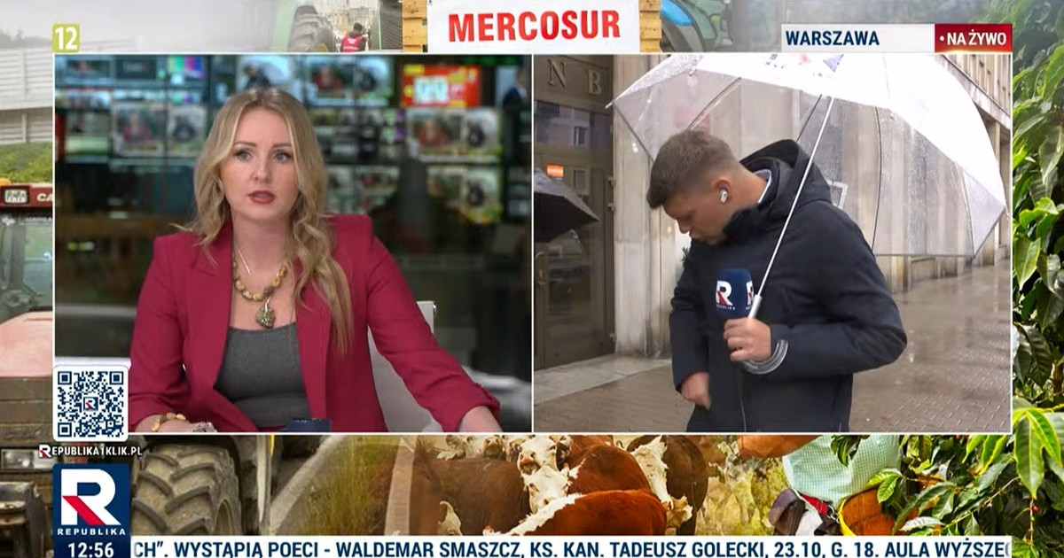Kuriozalna scena w TV Republika. Pracownik dostał to od przechodnia
