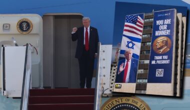 Donald Trump przywitany w Izraelu. Przy wjeździe do Jerozolimy zawisł olbrzymi baner - Onet