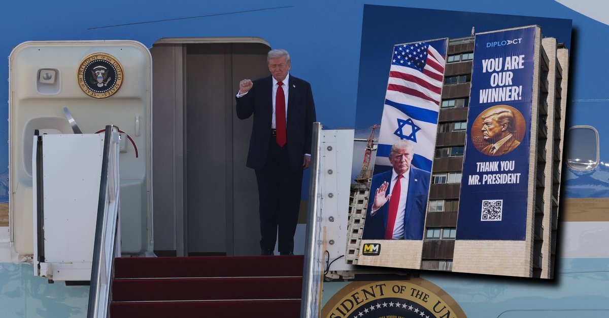 Donald Trump przywitany w Izraelu. Przy wjeździe do Jerozolimy zawisł olbrzymi baner - Onet