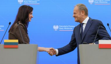 Inga Ruginiene i Donald Tusk podczas wizyty litewskiej premierki w Warszawie, 07.10.2025
